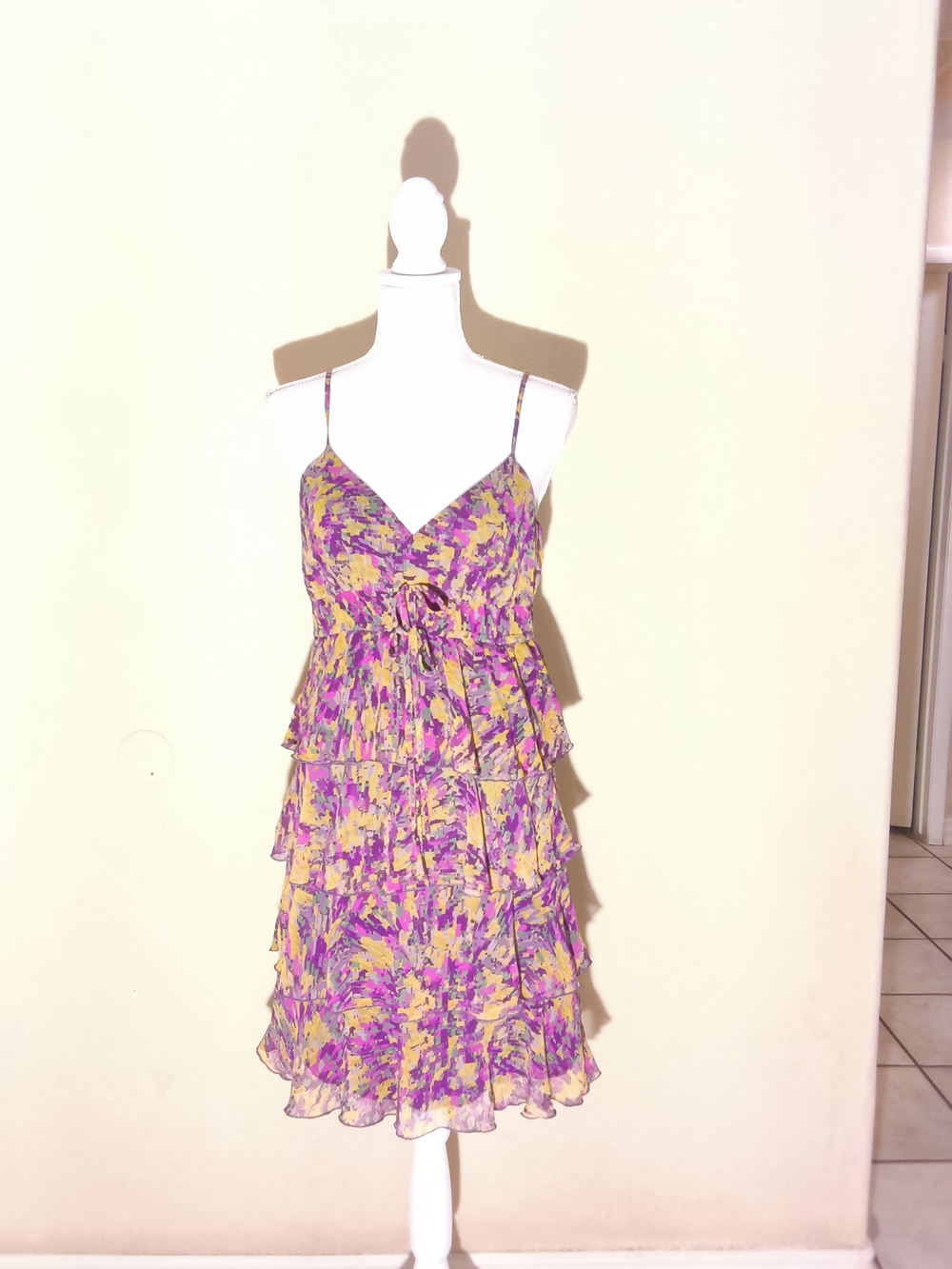 Floral Tiered Spaghetti Strap Dress in Purple & Yellow